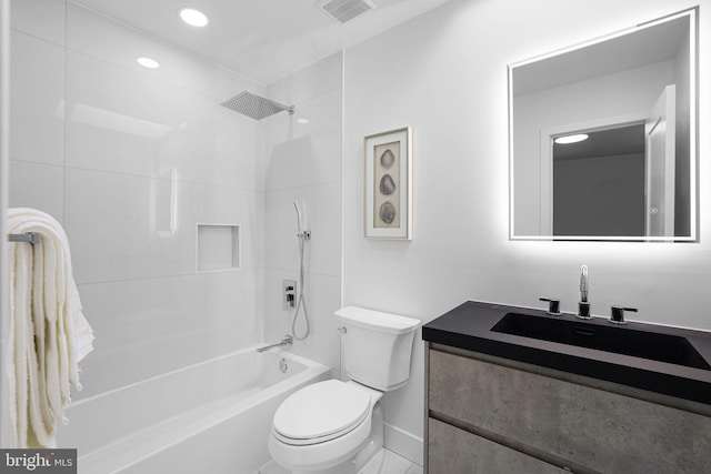 2220 13th St NE, Washington, DC 20018 - bathroom featuring toilet, shower / bathtub combination, vanity, recessed lighting, and baseboards