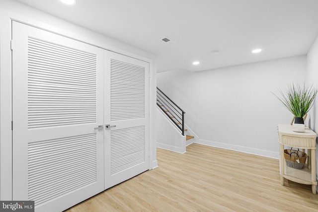 2220 13th St NE, Washington, DC 20018 - hall with wood finished floors, recessed lighting, baseboards, and stairs