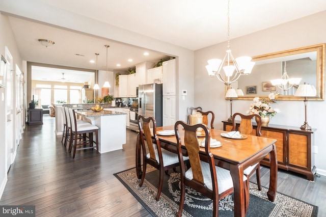 44 Heals Farm Rd, Burlington, NJ 08016 - dining area featuring a chandelier, dark wood-type flooring, and recessed lighting
