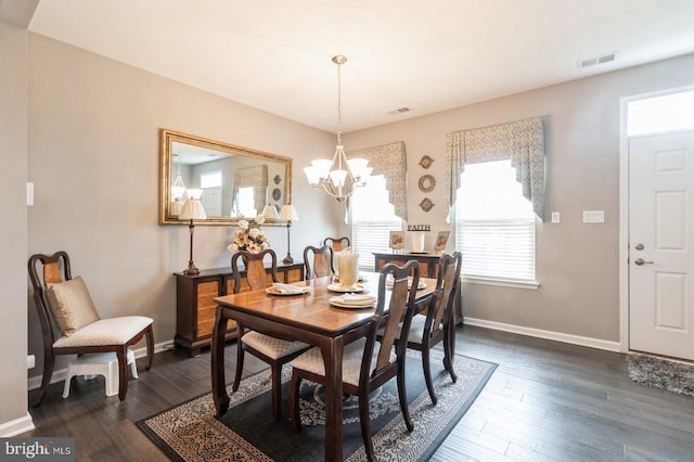 44 Heals Farm Rd, Burlington, NJ 08016 - dining space featuring dark wood-style floors, baseboards, and a chandelier