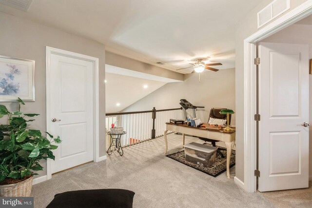 44 Heals Farm Rd, Burlington, NJ 08016 - carpeted office with a ceiling fan, lofted ceiling, recessed lighting, and baseboards