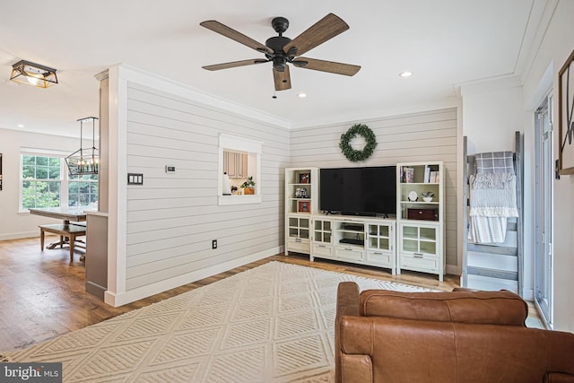 1343 Arabis Ct, Belcamp, MD 21017 - living area with wood finished floors, ceiling fan, crown molding, recessed lighting, and baseboards