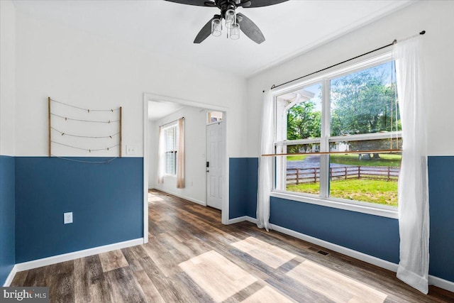 163 Hyde Park Ln, Charles Town, WV 25414 - spare room featuring healthy amount of natural light, ceiling fan, and wood finished floors