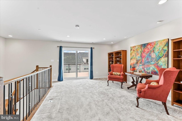 368 Star Tavern Ln, West Chester, PA 19382 - living area with recessed lighting, carpet flooring, baseboards, and an upstairs landing