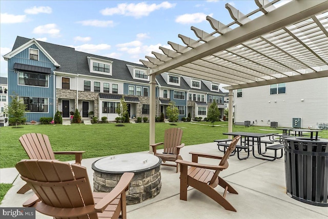 368 Star Tavern Ln, West Chester, PA 19382 - view of patio featuring an outdoor fire pit, a pergola, and a residential view