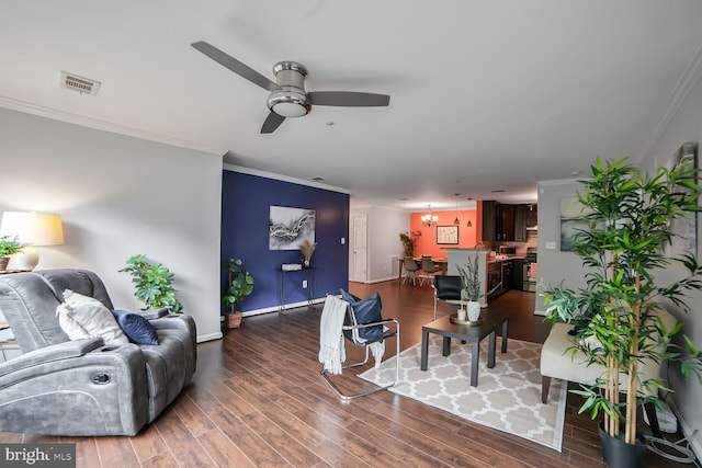 20408 Shore Harbour Dr Unit 5-H, Germantown, MD 20874 - living room featuring crown molding, a ceiling fan, wood finished floors, and baseboards
