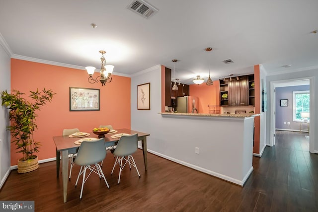 20408 Shore Harbour Dr Unit 5-H, Germantown, MD 20874 - dining area with a chandelier, crown molding, baseboards, and dark wood-type flooring