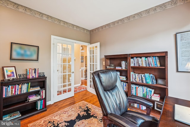 18403 Rim Rock Cir, Leesburg, VA 20176 - office featuring french doors, wood finished floors, and baseboards