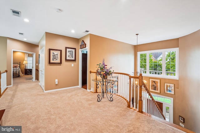 18403 Rim Rock Cir, Leesburg, VA 20176 - corridor featuring an upstairs landing, baseboards, light carpet, and recessed lighting