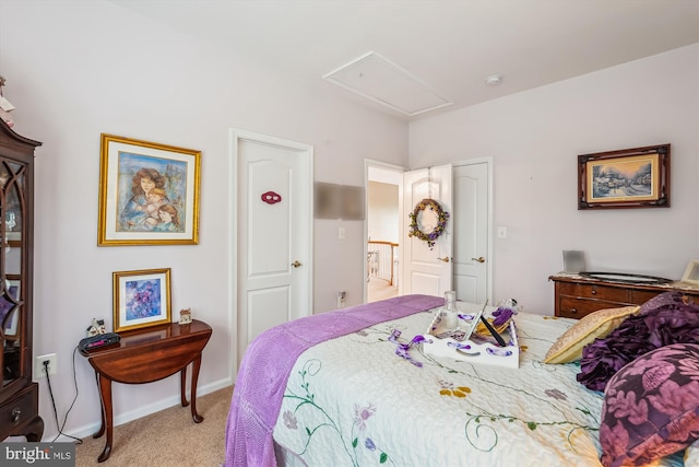 18403 Rim Rock Cir, Leesburg, VA 20176 - bedroom featuring light colored carpet, attic access, and baseboards