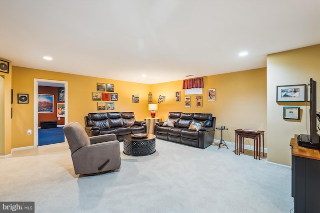18403 Rim Rock Cir, Leesburg, VA 20176 - living area featuring recessed lighting, light colored carpet, and baseboards