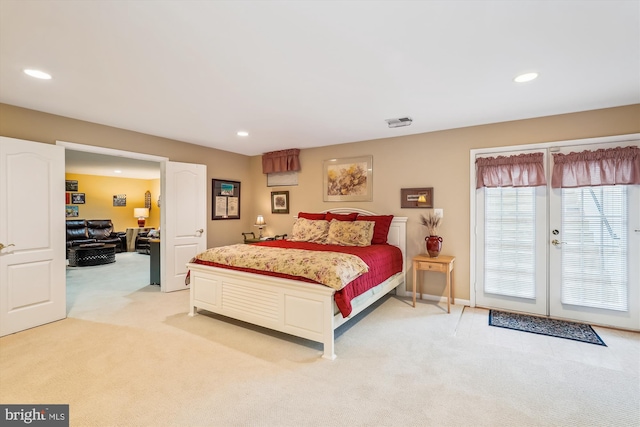18403 Rim Rock Cir, Leesburg, VA 20176 - bedroom featuring light colored carpet, recessed lighting, and french doors