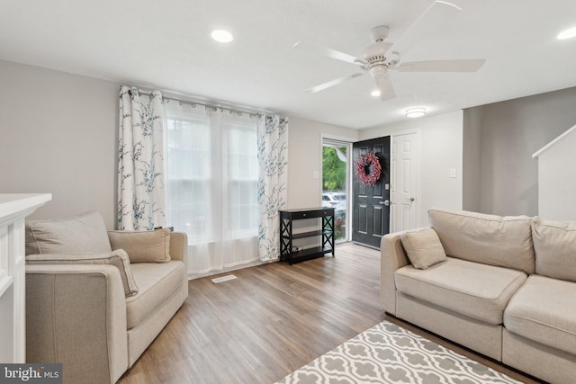 3146 Tipton Way, Abingdon, MD 21009 - living room featuring a ceiling fan, wood finished floors, and recessed lighting