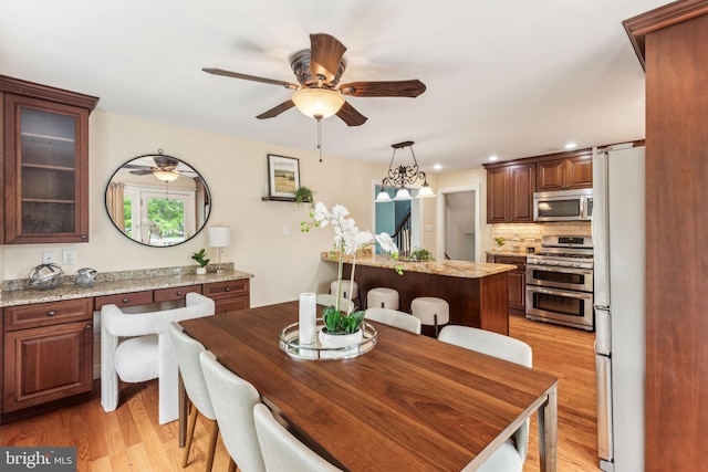 105 Lombardy Dr, Wallingford, PA 19086 - dining area featuring light wood-type flooring, ceiling fan, and recessed lighting