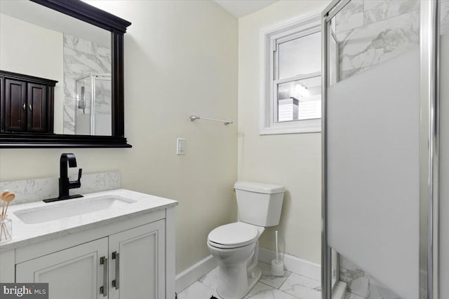 1209 Chapel Oaks Dr, Capitol Heights, MD 20743 - full bath featuring marble finish floors, a stall shower, toilet, vanity, and baseboards