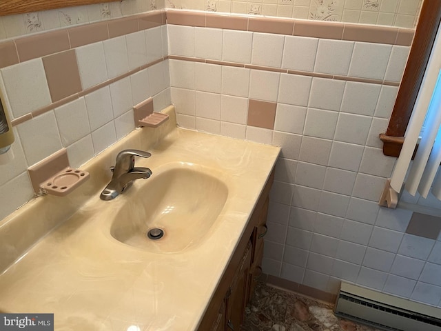 18 Bittersweet Dr, Hagerstown, MD 21740 - bathroom featuring baseboard heating, vanity, and tile walls