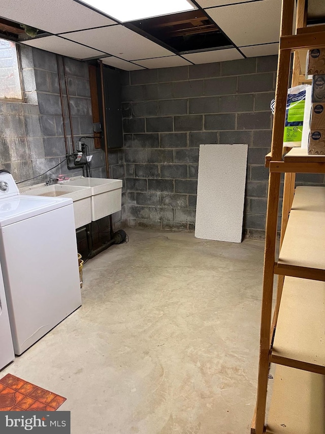 18 Bittersweet Dr, Hagerstown, MD 21740 - unfinished below grade area with concrete block wall, a sink, and washer and clothes dryer