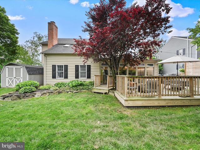 1549 N Jefferson Ct, Lancaster, PA 17602 - rear view of house with a deck, a yard, and a chimney