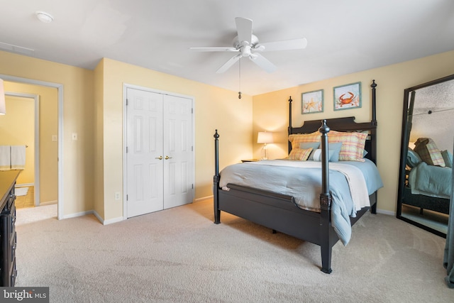 129 Bridle Path Dr, Egg Harbor Township, NJ 08234 - carpeted bedroom featuring a closet, baseboards, and a ceiling fan