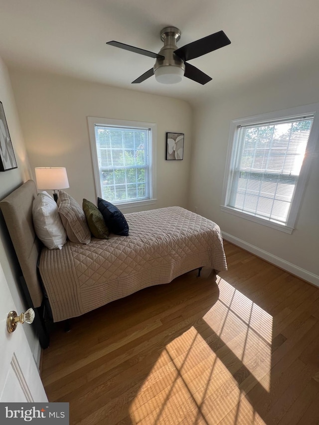 2108 26th St S, Arlington, VA 22206 - bedroom featuring multiple windows, wood finished floors, and ceiling fan