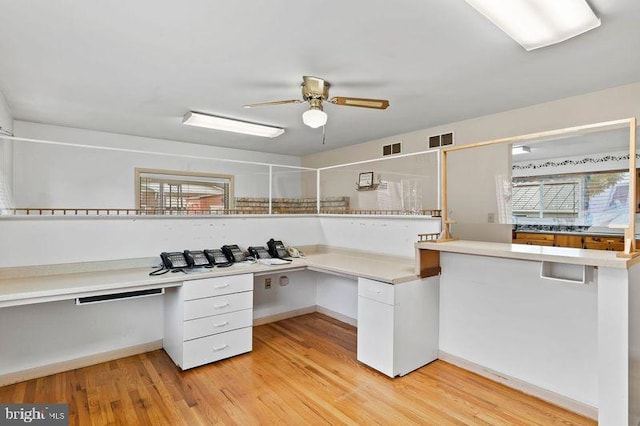 524 S Pitt St, Carlisle, PA 17013 - unfurnished office featuring built in desk, a ceiling fan, light wood-style flooring, and baseboards