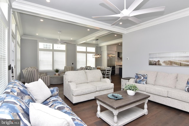 3 Laurel St, Rehoboth Beach, DE 19971 - living room with ornamental molding, wood finished floors, ceiling fan, and recessed lighting