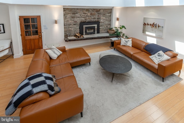 2539 Aquetong Rd, New Hope, PA 18938 - living area with wood finished floors and a stone fireplace