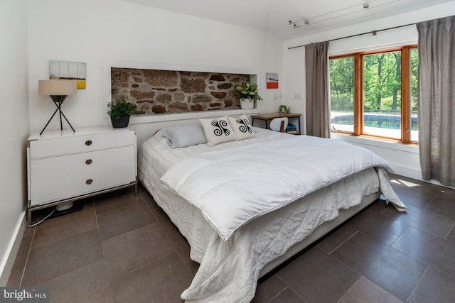 2539 Aquetong Rd, New Hope, PA 18938 - bedroom with baseboards, rail lighting, and dark tile patterned floors