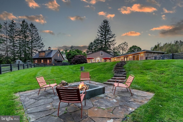 2539 Aquetong Rd, New Hope, PA 18938 - patio terrace at dusk featuring a fire pit and a patio area