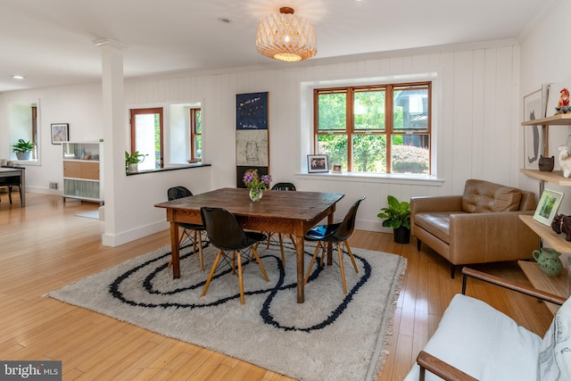 2539 Aquetong Rd, New Hope, PA 18938 - dining room with hardwood / wood-style flooring, ornamental molding, baseboards, and decorative columns