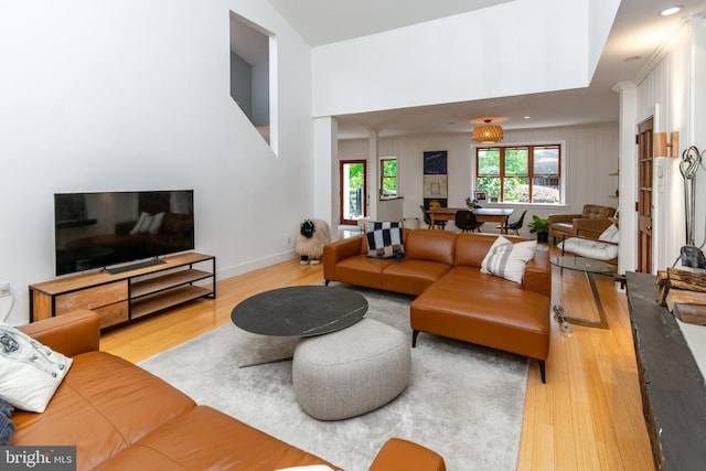 2539 Aquetong Rd, New Hope, PA 18938 - living room with wood finished floors and decorative columns