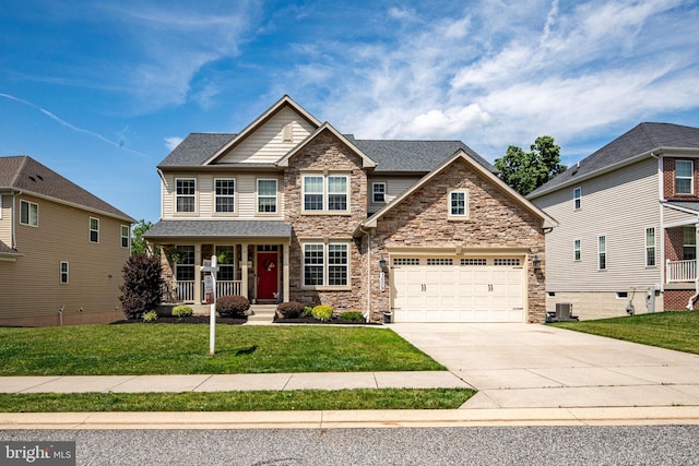 1509 Blakes Legacy Dr, Bel Air, MD 21014 - craftsman inspired home featuring stone siding, concrete driveway, a front yard, and a porch