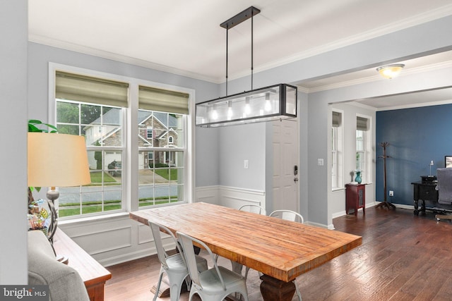 1509 Blakes Legacy Dr, Bel Air, MD 21014 - dining area featuring ornamental molding, hardwood / wood-style floors, and a wainscoted wall