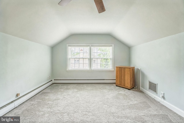 622 Hutchinson Ter, Holmes, PA 19043 - bonus room with a baseboard radiator, carpet floors, lofted ceiling, ceiling fan, and baseboard heating