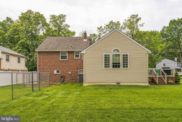 622 Hutchinson Ter, Holmes, PA 19043 - rear view of house with a deck, a chimney, stairway, and brick siding