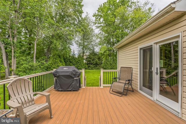 622 Hutchinson Ter, Holmes, PA 19043 - wooden terrace with grilling area, a yard, and view of wooded area