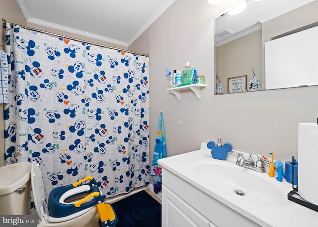 1210 Chelmsford Cir Unit 1210, Newark, DE 19713 - bathroom with vanity, toilet, crown molding, and curtained shower