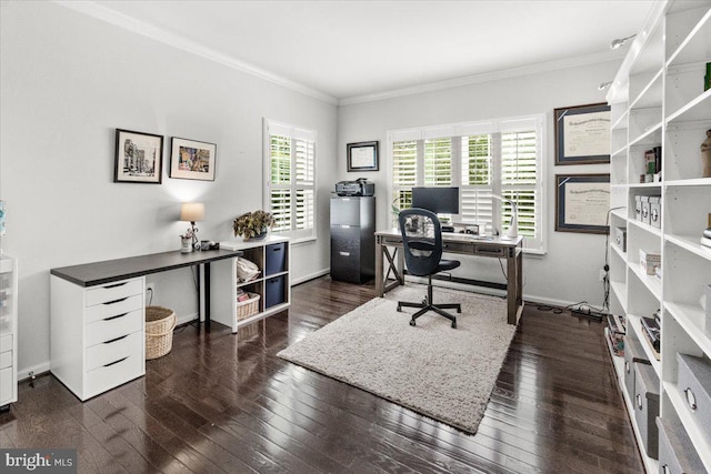 6808 Rehnquist Ct, New Market, MD 21774 - home office with crown molding and dark wood-type flooring