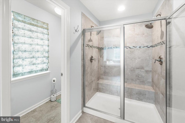 6808 Rehnquist Ct, New Market, MD 21774 - bathroom with a stall shower, baseboards, and recessed lighting