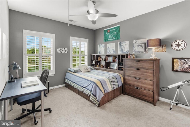 6808 Rehnquist Ct, New Market, MD 21774 - carpeted bedroom featuring baseboards, an office area, and a ceiling fan