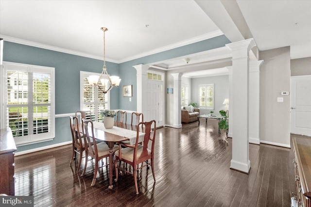 6808 Rehnquist Ct, New Market, MD 21774 - dining room featuring ornate columns, plenty of natural light, baseboards, and ornamental molding