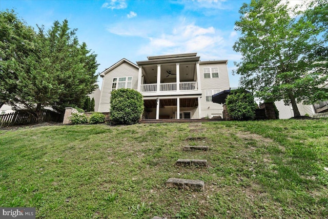 6808 Rehnquist Ct, New Market, MD 21774 - rear view of house with a sunroom, a balcony, and a ceiling fan