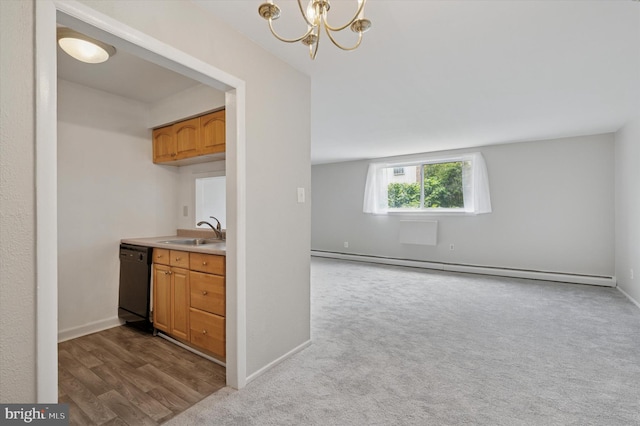 8115 W Chester Pike # B-2, Upper Darby, PA 19082 - bar area with a sink, black dishwasher, a baseboard heating unit, a chandelier, and baseboards