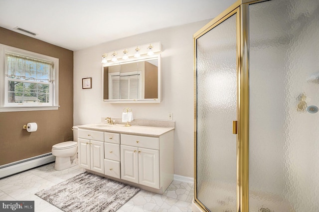 787 Park Rd, Lansdale, PA 19446 - bathroom featuring baseboard heating, vanity, and a shower stall