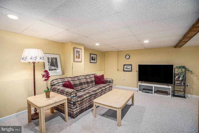 787 Park Rd, Lansdale, PA 19446 - carpeted living room featuring a drop ceiling and recessed lighting