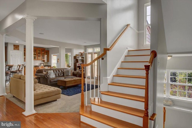 11516 Mystic Rock Ln N, Waynesboro, PA 17268 - stairs with decorative columns and wood-type flooring