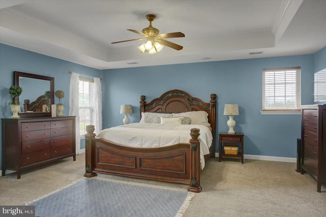 11516 Mystic Rock Ln N, Waynesboro, PA 17268 - bedroom with a tray ceiling, light carpet, ceiling fan, and baseboards
