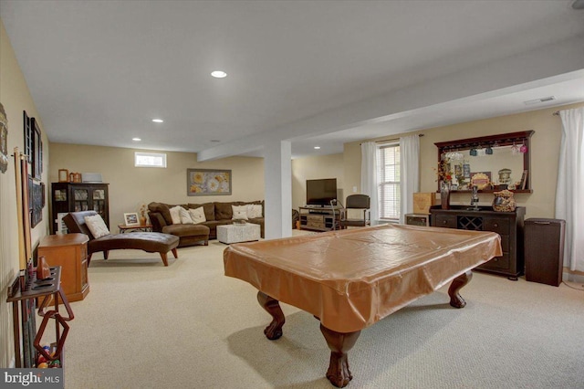 11516 Mystic Rock Ln N, Waynesboro, PA 17268 - rec room featuring light carpet, recessed lighting, and billiards table