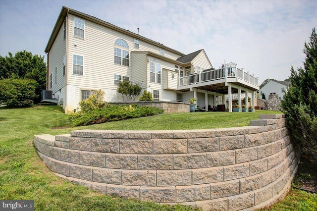 11516 Mystic Rock Ln N, Waynesboro, PA 17268 - back of property with a wooden deck, a lawn, and central AC