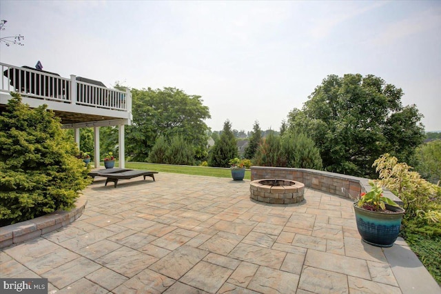 11516 Mystic Rock Ln N, Waynesboro, PA 17268 - view of patio featuring an outdoor fire pit and a balcony
